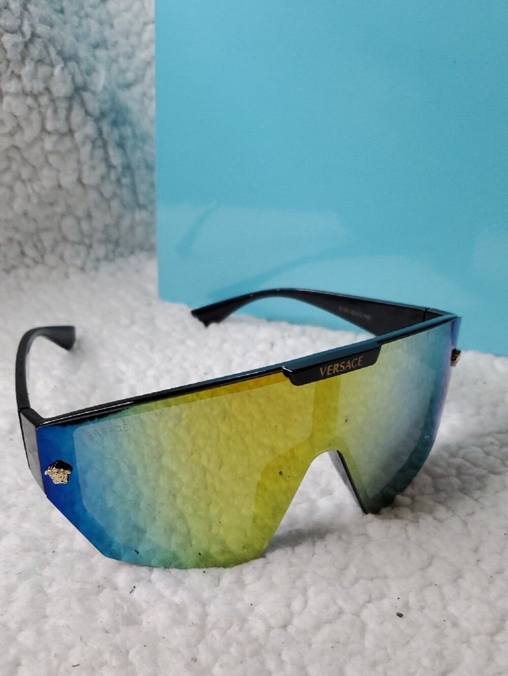 Versace Men’s Shield Sunglasses - Blue Green Gradient Mirror